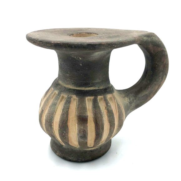 Antique Reproduction Folk Art South American Vessel Vase Rustic Grey 4.4" Tall - Picture 1 of 6